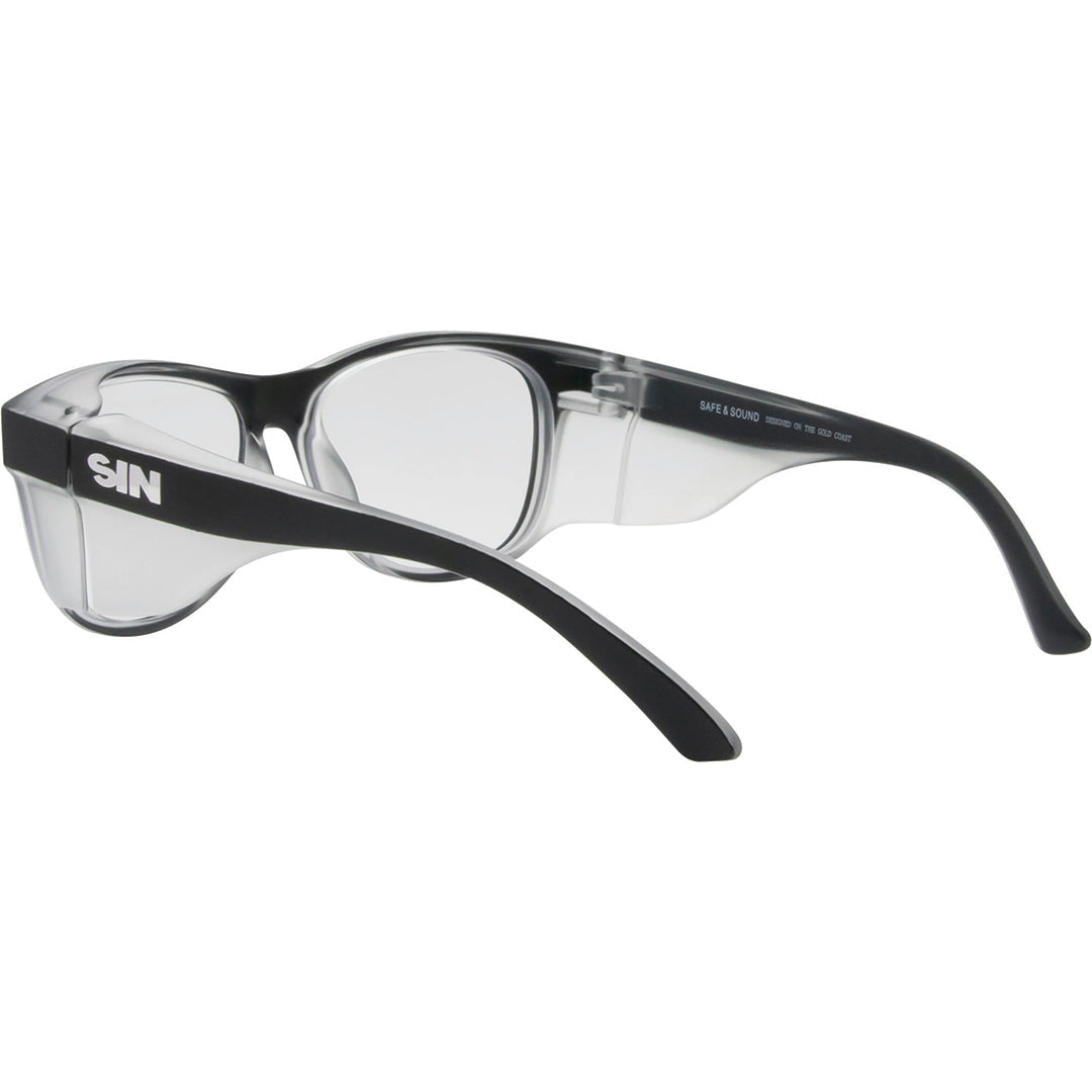 Safe & Sound Wrap Around Safety Glasses with Black Frame back left view
