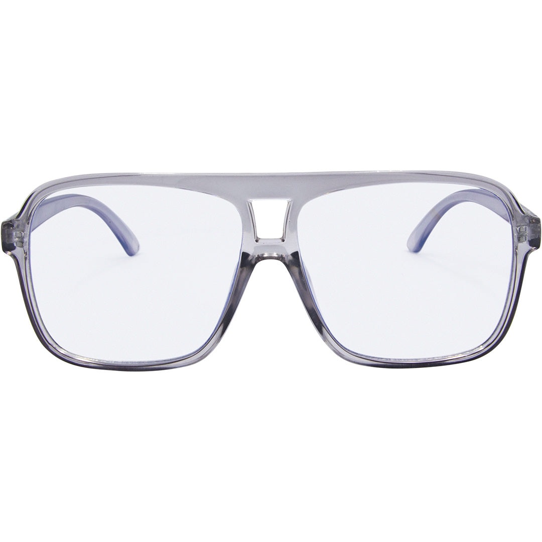 THE DUKE Aviator Blue Light Clear Frame Glasses with Grey Frame front view