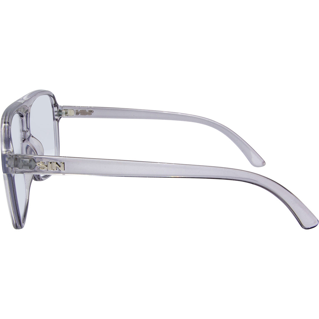 THE DUKE Aviator Blue Light Clear Frame Glasses with Grey Frame left view