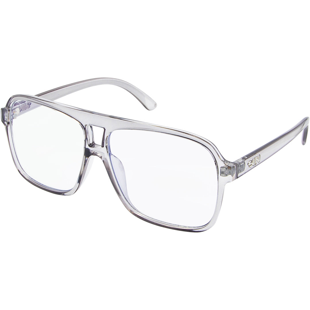 THE DUKE Grey Aviator Blue Light Clear Frame Glasses made of recycled plastic