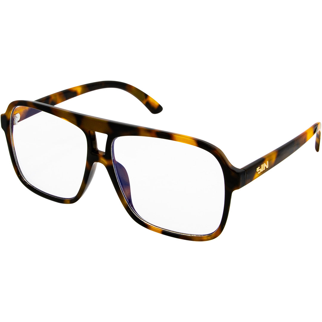 THE DUKE Tortoise Shell Aviator Blue Light Glasses made of recycled plastic