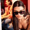 Topshelf Polarised Square Sunglasses with Black Frame close up on a female model