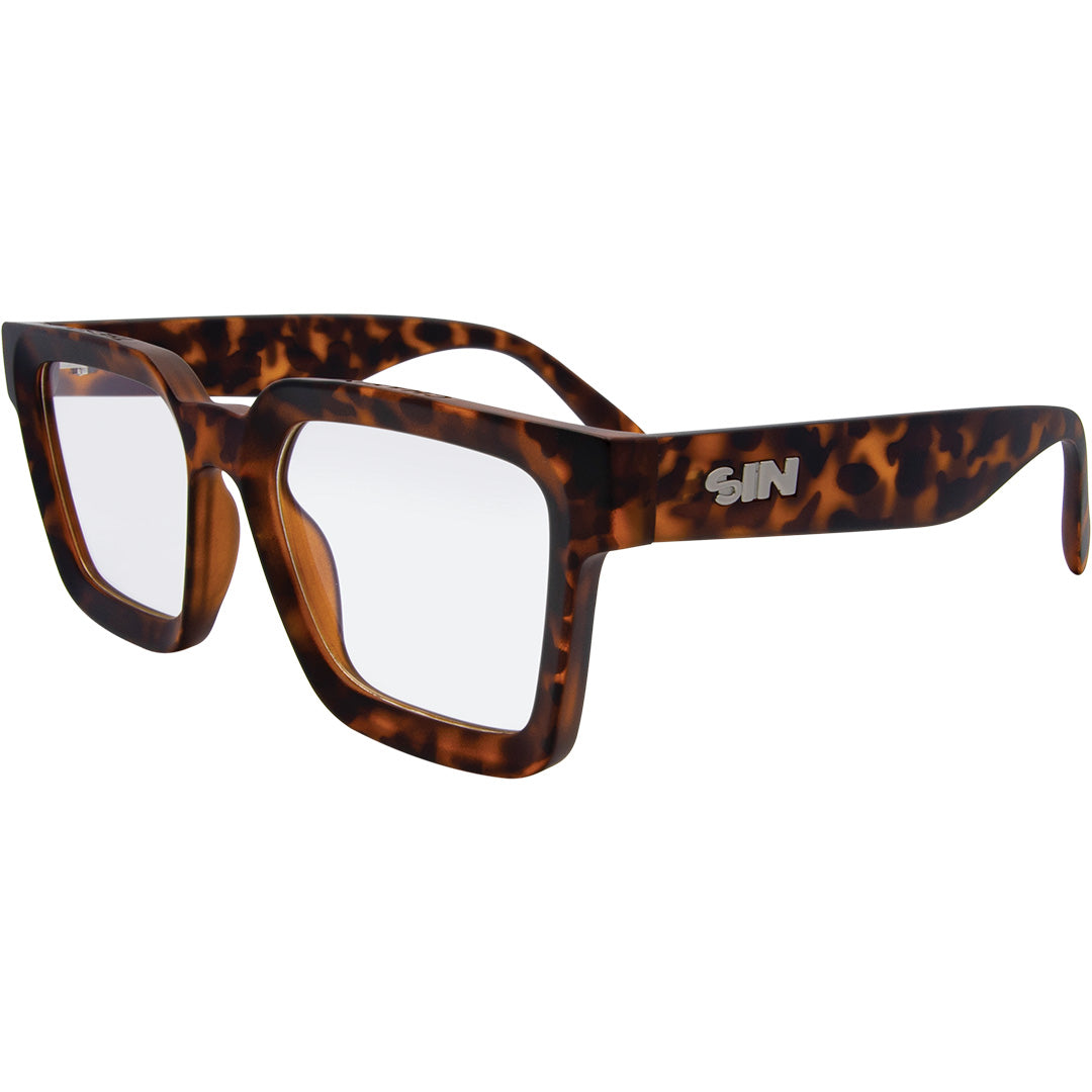 Topshelf Square Blue Light Glasses with Tortoise Shell Frame front left view