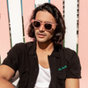 Vegas Polarised Round Sunglasses with Pink Frame on a male model