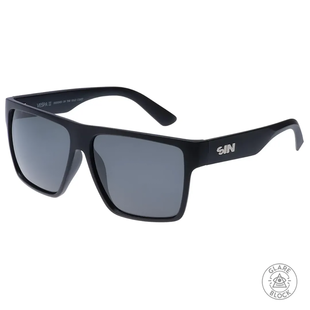 Vespa II Polarised Black Square Sunglasses with Glare Block