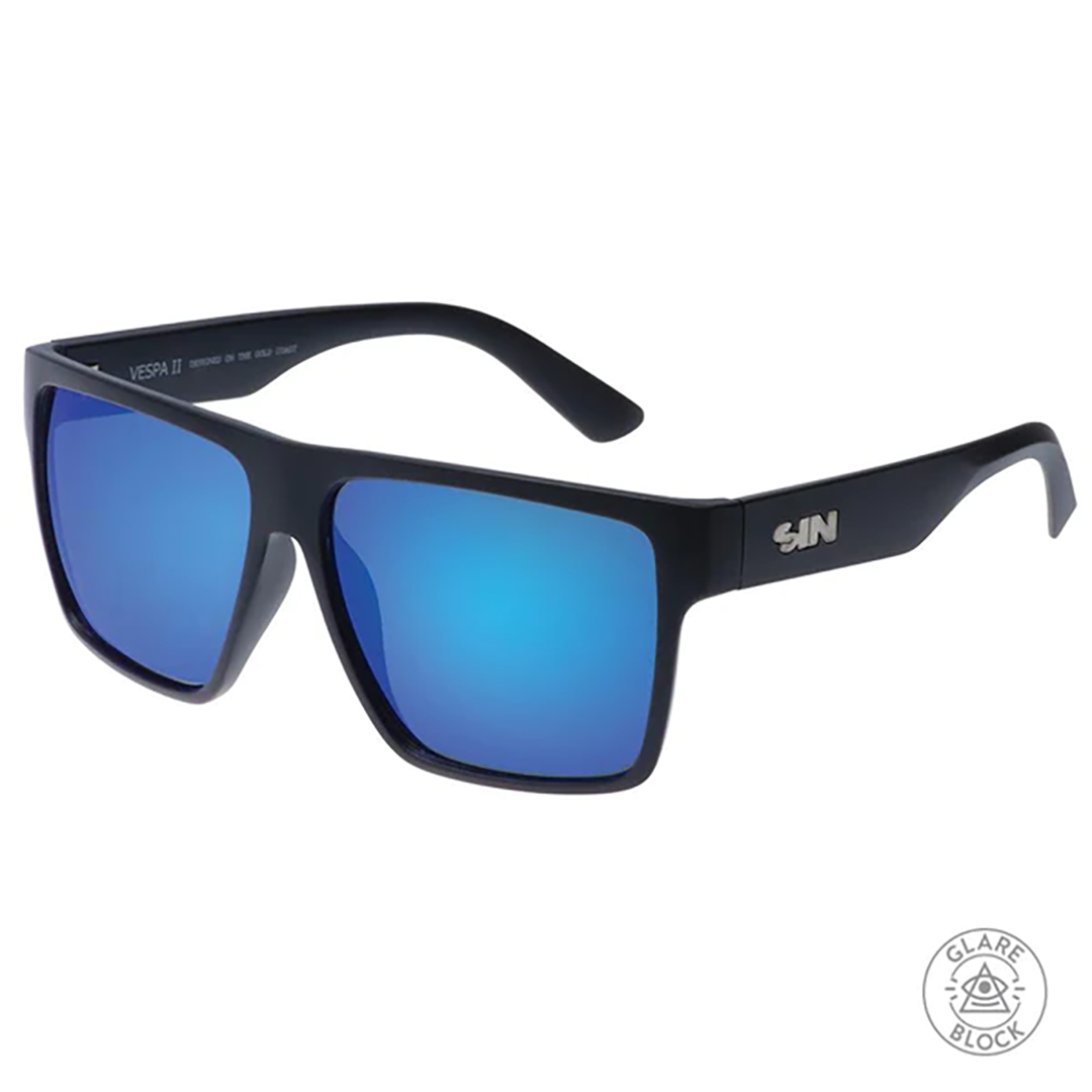 Vespa II Polarised Blue Square Mirrored Sunglasses with Glare Block