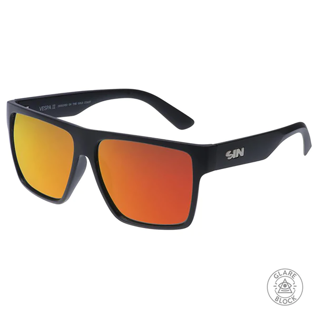Vespa II Polarised Red Square Mirrored Sunglasses with Glare Block