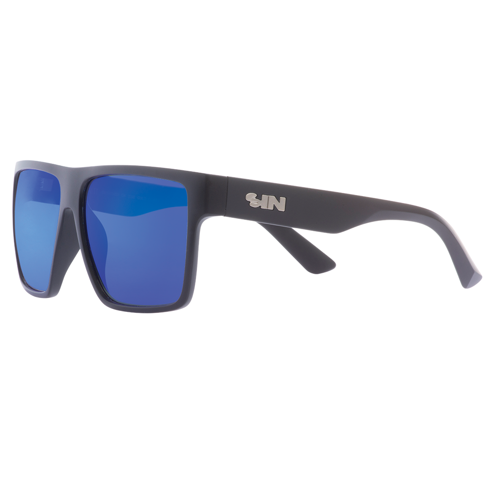 Vespa II Polarised Square Sunglasses with Black Frame and Blue Mirrored Lens front left view