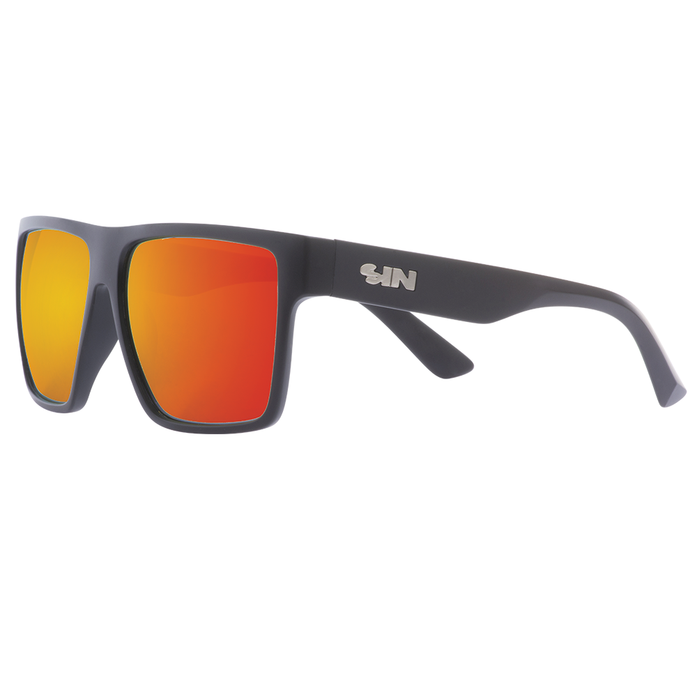 Vespa II Polarised Square Sunglasses with Black Frame and Red Mirrored Lens front left view