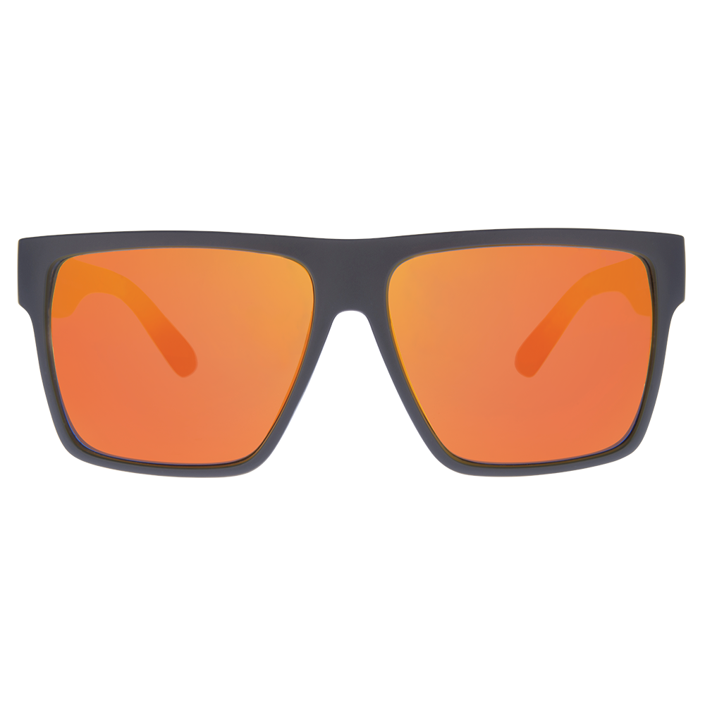 Vespa II Polarised Square Sunglasses with Black Frame and Red Mirrored Lens front view