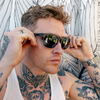 AMPED Polarised Brown Wood Clubmaster Sunglasses on a male model