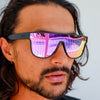 CANNON BALL Polarised Pink Mirrored Shield Sunglasses on a male model