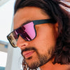 CANNON BALL Polarised Pink Mirrored Shield Sunglasses side view on a male model