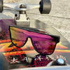 CANNON BALL Polarised Shield Sunglasses with Pink Mirror on a skateboard