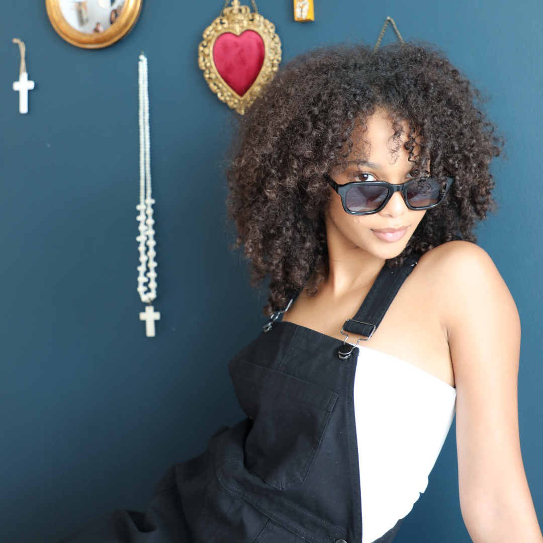 Chiller Polarised Black Square Sunglasses on a female model