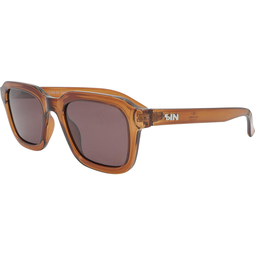 Chiller Polarised Brown Square Sunglasses with Purple Lens front left view
