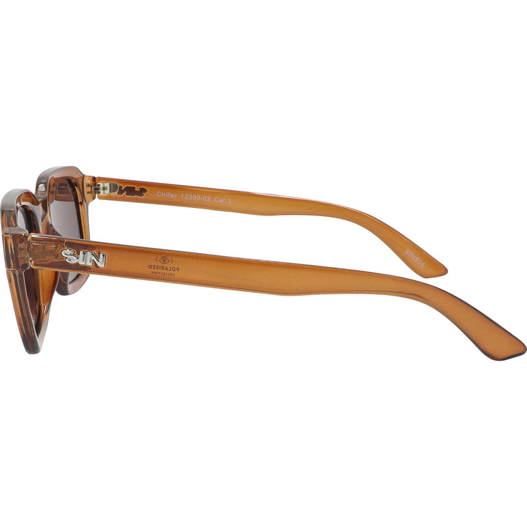 Chiller Polarised Brown Square Sunglasses with Purple Lens left view
