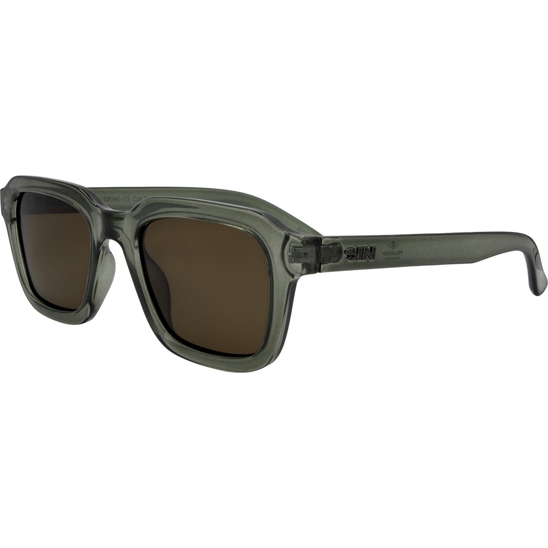 Chiller Polarised Green Square Sunglasses with Brown Lens front left view