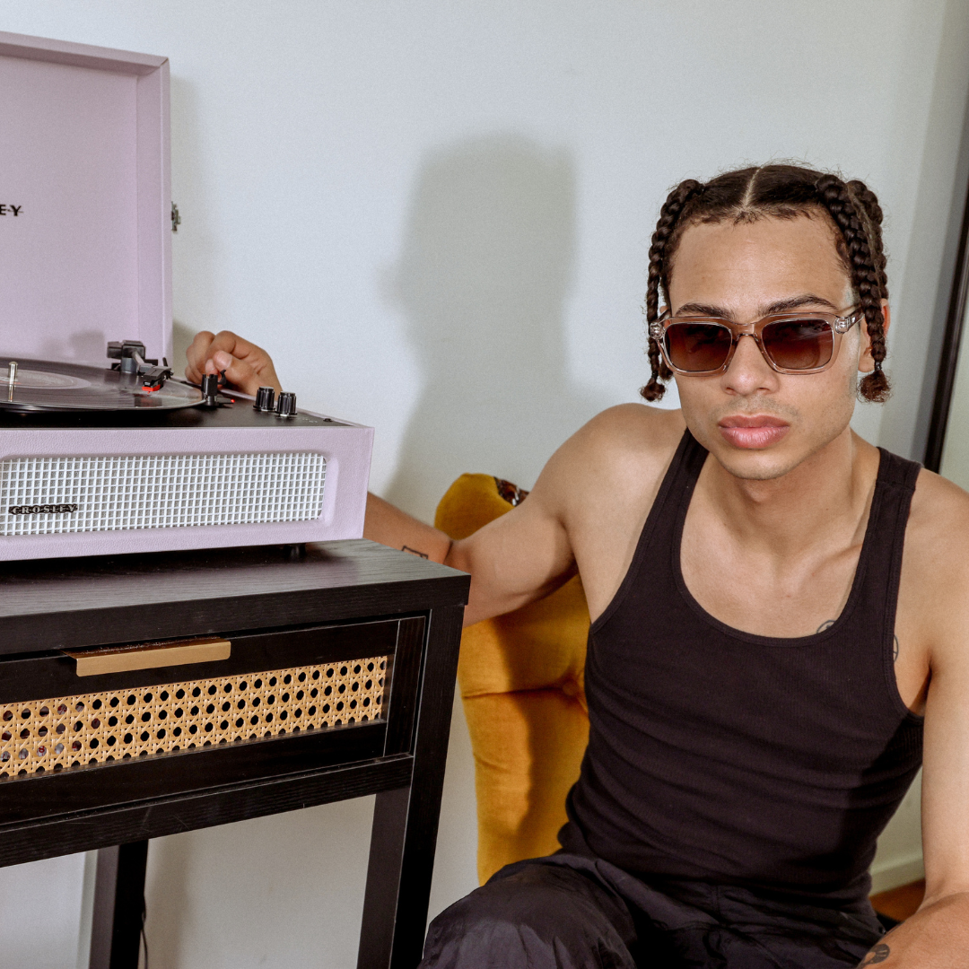 Chiller Polarised Grey Square Sunglasses on a male model