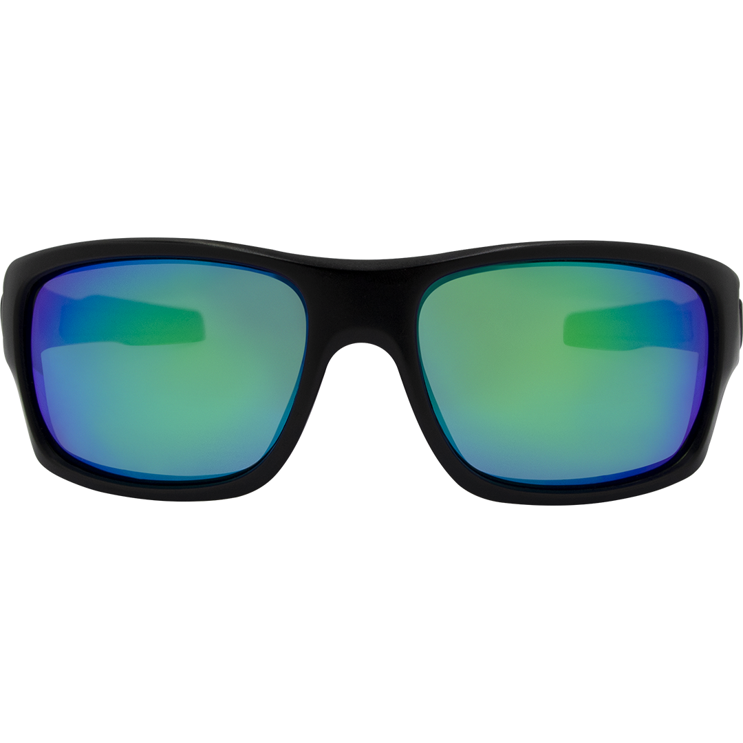 Formation Polarised Wrap Around Sunglasses with Black Frame and Green Lens front view