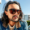JACKPOT Polarised Tort Shield Sunglasses on a male model