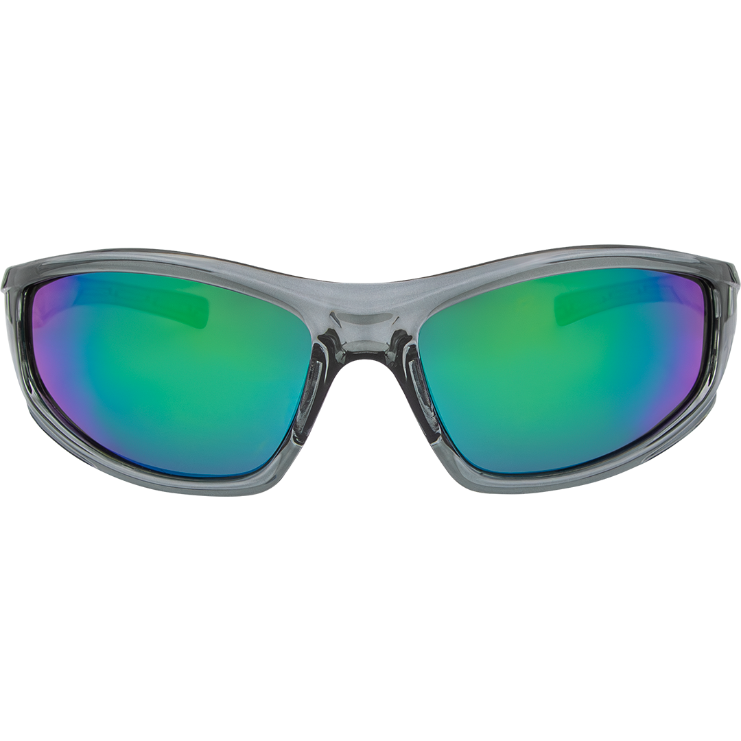 Jagger Polarised Wrap Around Sunglasses with Black Frame & Green Lens front view