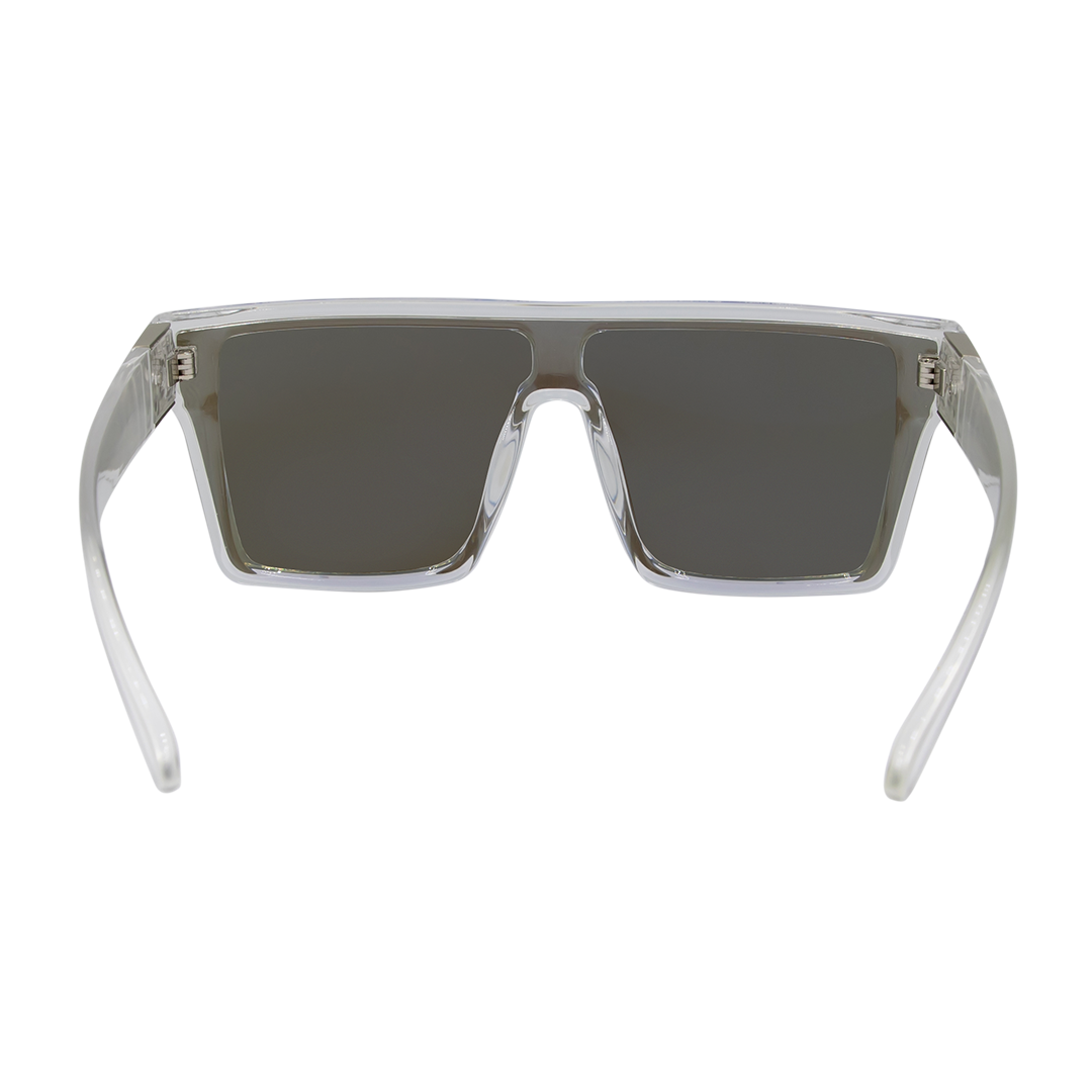 LOOSE CANNON Polarised Shield Square Sunglasses with Clear Frame and Blue Mirrored Lens inside view