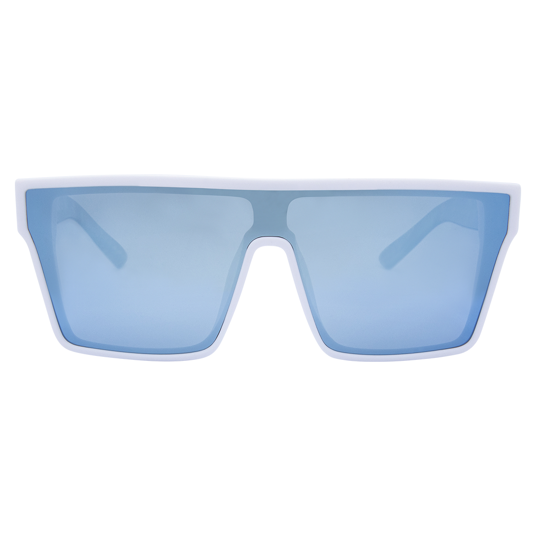 LOOSE CANNON Polarised Shield Square Sunglasses with White Frame and Blue Mirrored front view