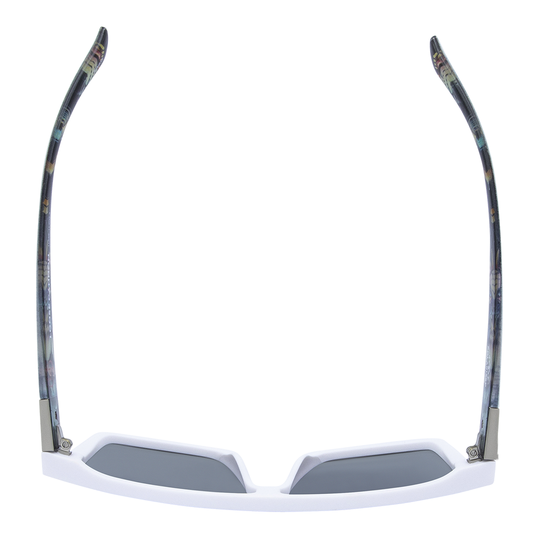 LOOSE CANNON Polarised Shield Square Sunglasses with White Frame and Blue Mirrored top view