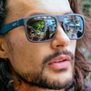 Peccant Polarised Black Rectangle Sunglasses on a male model looking up