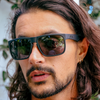 Peccant Polarised Black Rectangle Sunglasses on a male model