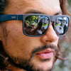 Peccant XL Polarised Black Rectangle Mens Sunglasses side view on a male model
