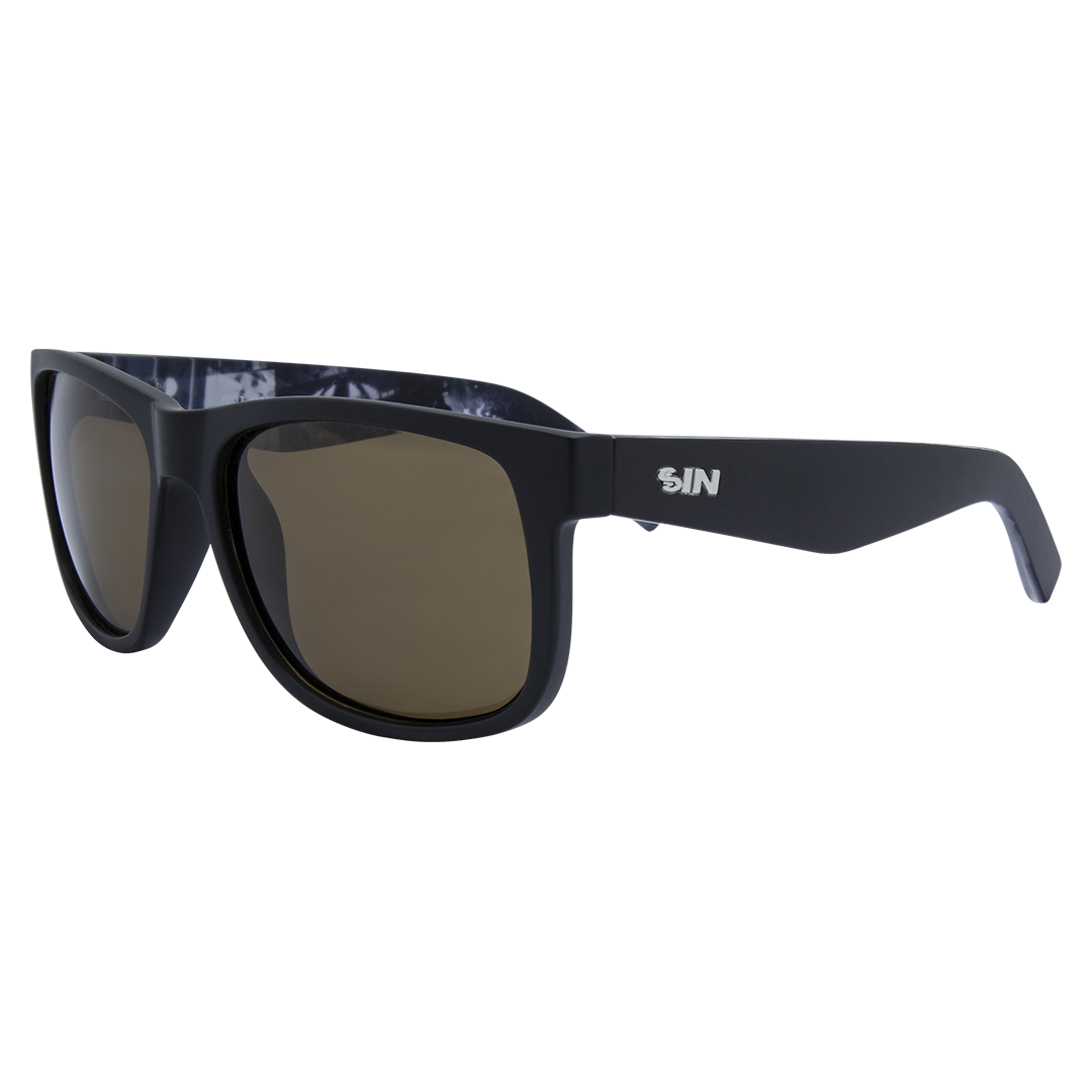 Riot Polarised Rectangle Sunglasses with Black Frame and Brown Lens front left view