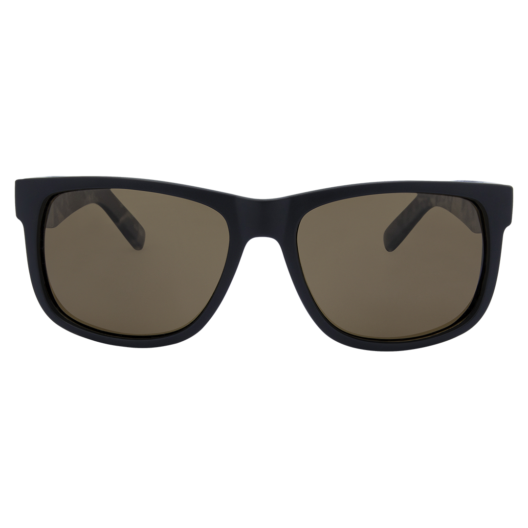Riot Polarised Rectangle Sunglasses with Black Frame and Brown Lens front view