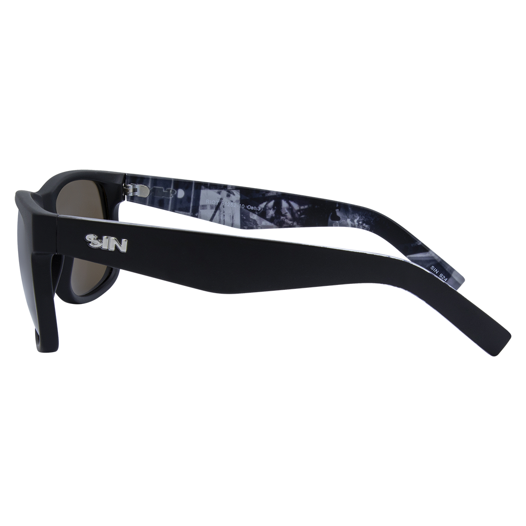 Riot Polarised Rectangle Sunglasses with Black Frame and Brown Lens left view