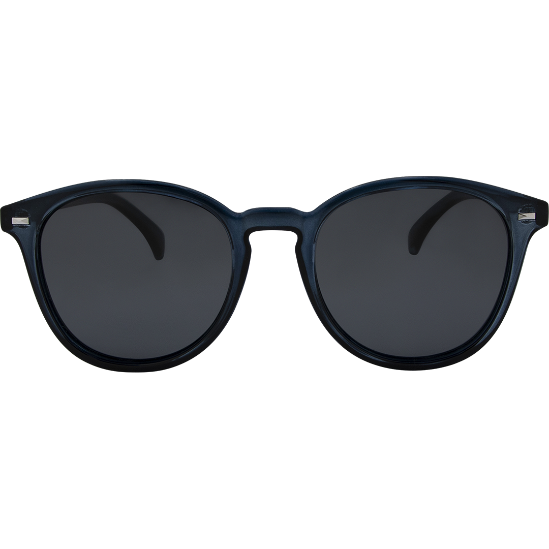 Risky Business Polarised Clear Frame Blue & Smoke Round Sunglasses front view