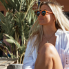 Risky Business Polarised Orange Round Sunglasses side view on female model