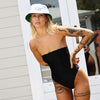 SIN Bat Country White Bucket Hat on a female model in swimwear