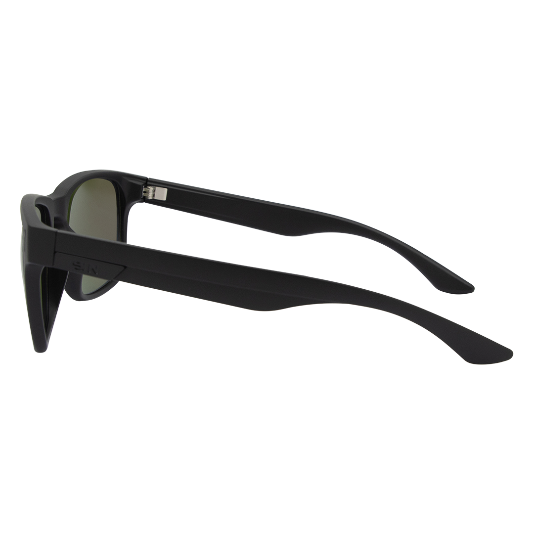 Spartan Polarised Rectangle Mirrored Sunglasses with Black Frame and Green Lens left view