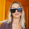 THE BAR Polarised Black Matt Silver Square Sunglasses on a blonde female model