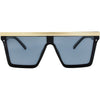 THE BAR Polarised Black Shield Square Sunglasses with Gold Bar front view