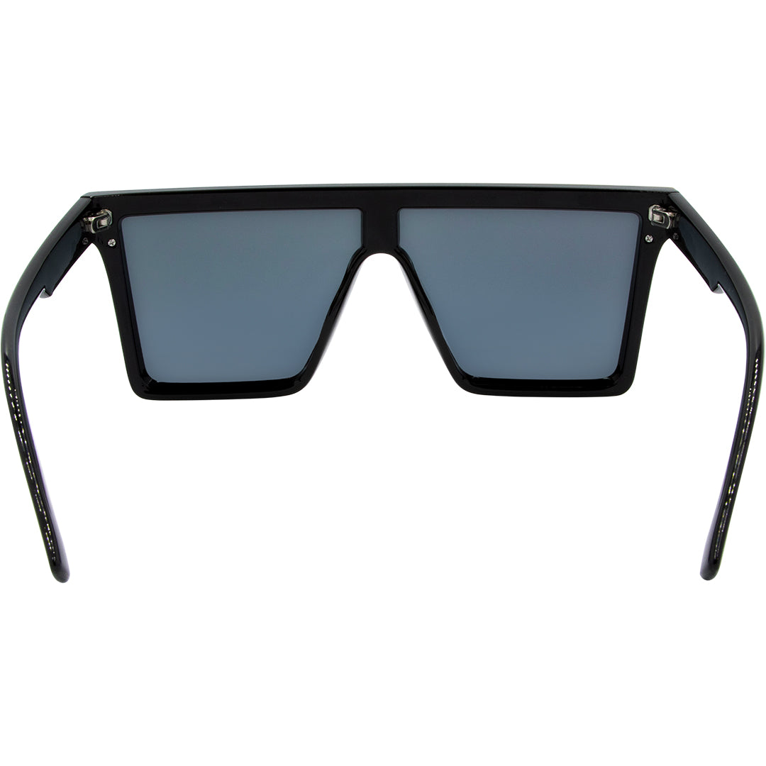 Black sunglasses store with gold bar