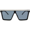 THE BAR Polarised Black Shield Square Sunglasses with Silver Bar front view