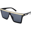 THE BAR Polarised Black Square Sunglasses made of an oversized shield and gold bar