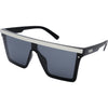 THE BAR Polarised Black Square Sunglasses made of an oversized shield and silver bar