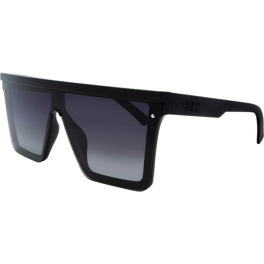 THE BAR Polarised Gradient Shield Square Sunglasses with Black Frame right front view