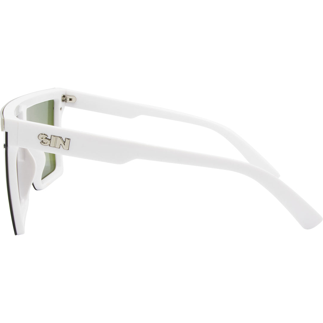 THE BAR Polarised Shield Square Green Sunglasses with White Frame left view