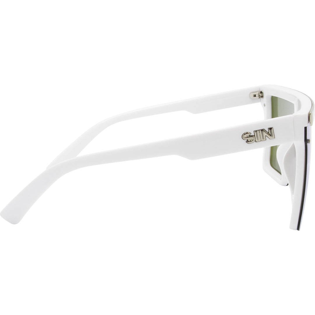 THE BAR Polarised Shield Square Green Sunglasses with White Frame right view