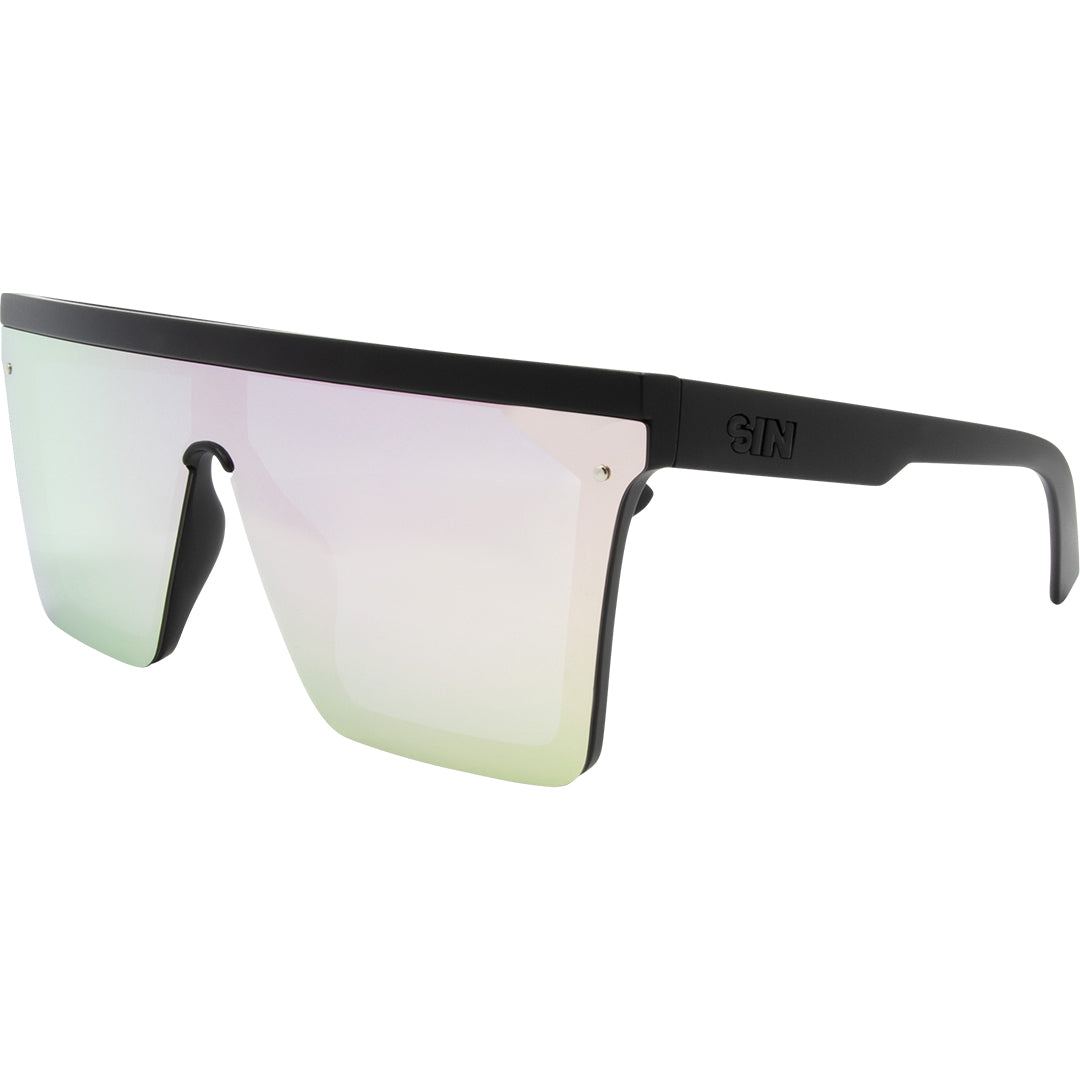 THE BAR Polarised Shield Square Pink Sunglasses with Black Frame front left view