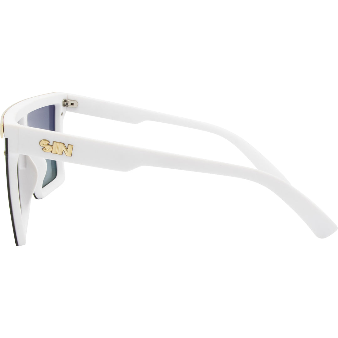 THE BAR Polarised Shield Square Purple Sunglasses with White Frame left view